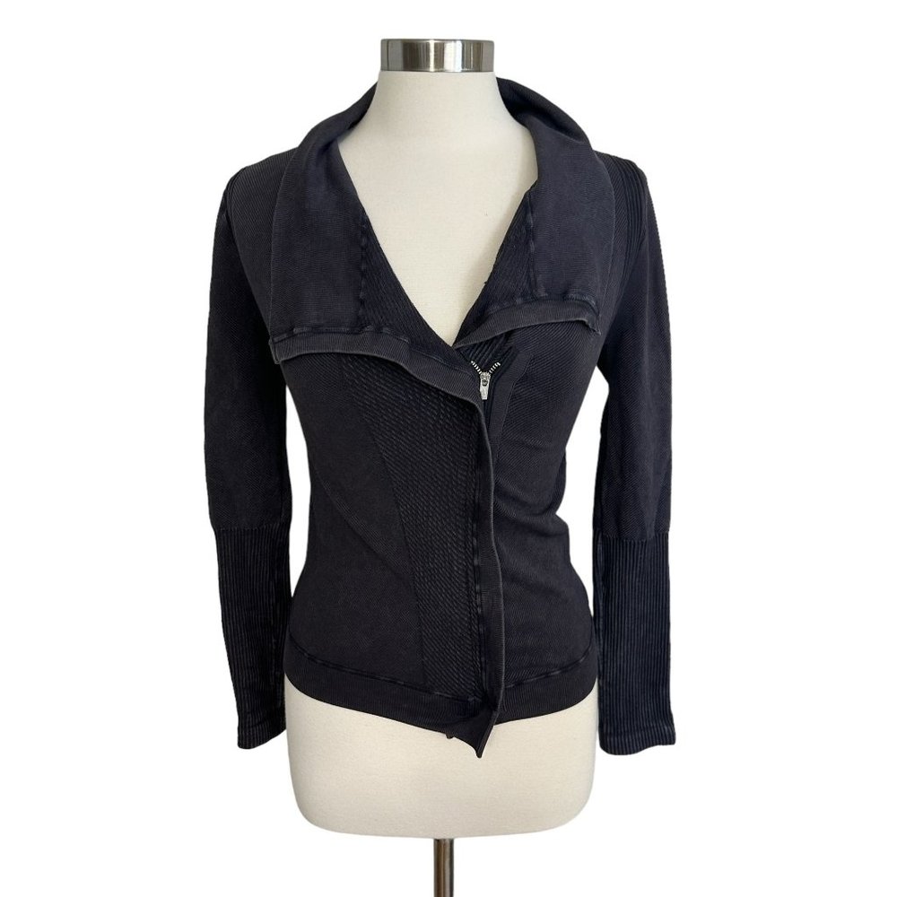 Free People Movement XS Black Mercury Moto Zip Seamless Knit Athletic Jacket